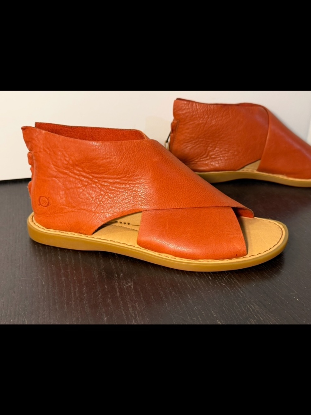 Born Iwa Leather Crisscross Zip Back Sandals Shoes Brick/Rust Red Womans 8M